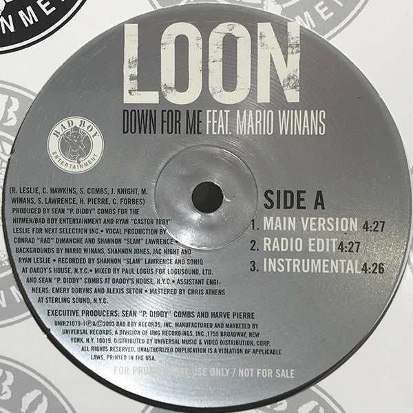 Loon : Down For Me (12", Promo)