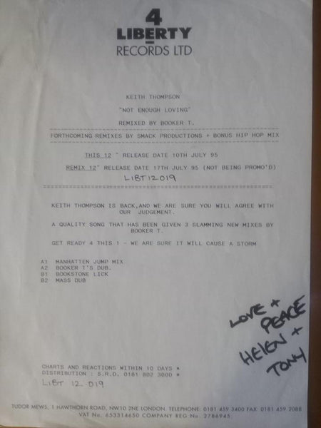 Keith Thompson : Not Enough Loving (12", Promo, W/Lbl)