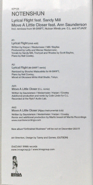 Notenshun* : Lyrical Flight / Move A Little Closer (12")