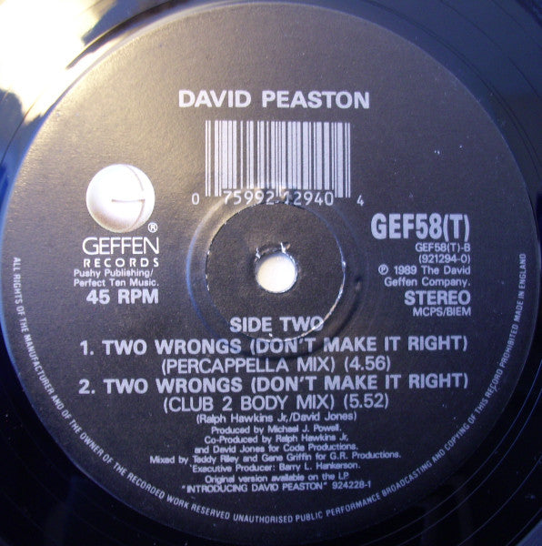David Peaston : Two Wrongs (Don't Make It Right) (12")