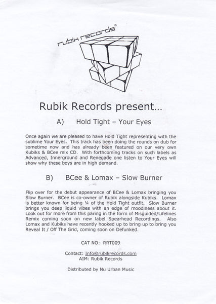 Hold Tight / BCee & Lomax : Your Eyes / Slow Burner (12", Promo, W/Lbl)