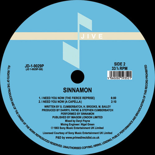 Sinnamon : I Need You Now (12", RE, RM)