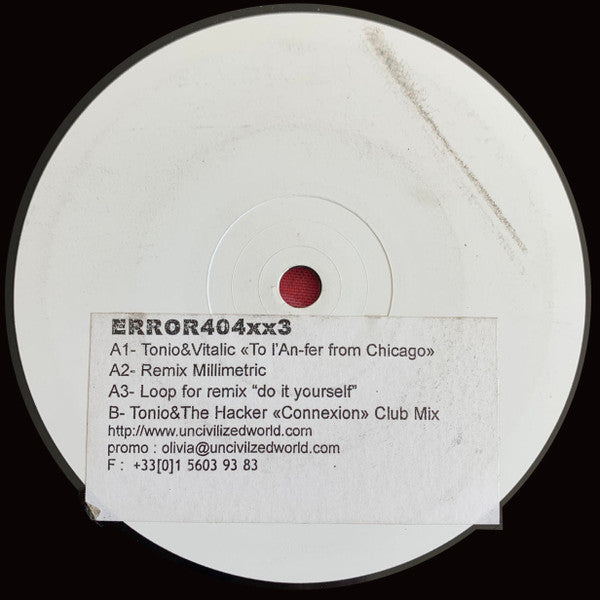 DJ Tonio & Vitalic / The Hacker : To L'An-fer From Chicago (12", Promo, W/Lbl)