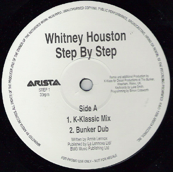 Whitney Houston : Step By Step (12", Promo)