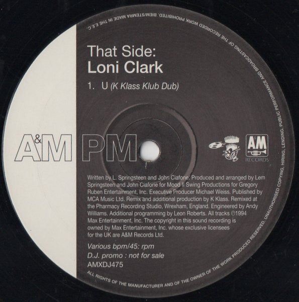 Loni Clark : U (K-Klass Remixes) (12", Single, Promo)