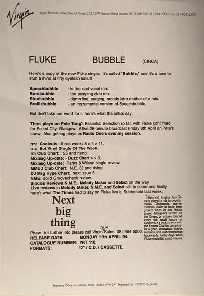 Fluke : Bubble (12", Promo, W/Lbl)