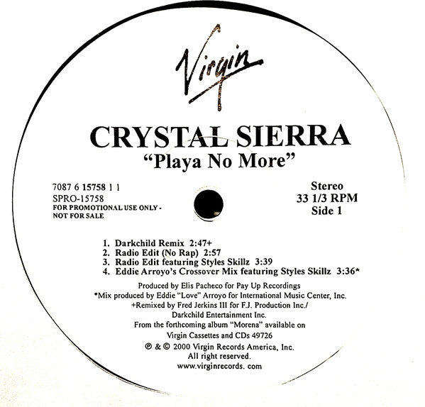 Crystal Sierra : Playa No More (12", Promo)