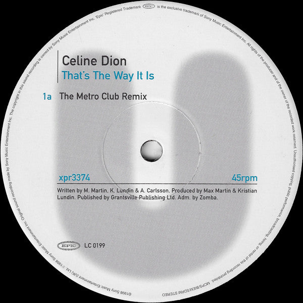 Céline Dion : That's The Way It Is (12", Single, Promo)