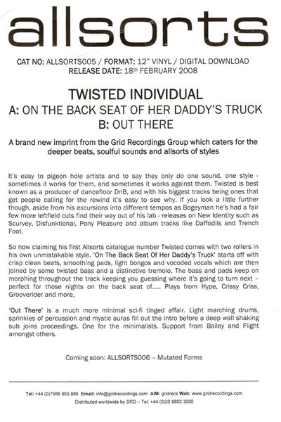 Twisted Individual : On The Back Seat Of Her Daddy's Truck (12", Promo)