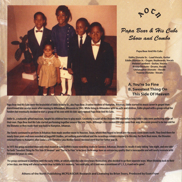 Papa Bear & His Cubs* : You're So Fine (7", Single, RE, Sat)