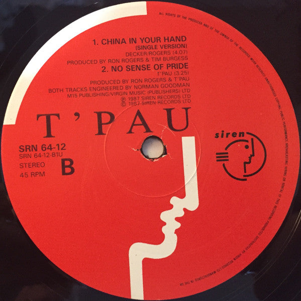 T'Pau : China In Your Hand (12", Single)