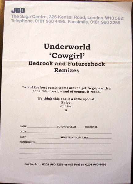 Underworld : Cowgirl (12", Single, Promo)