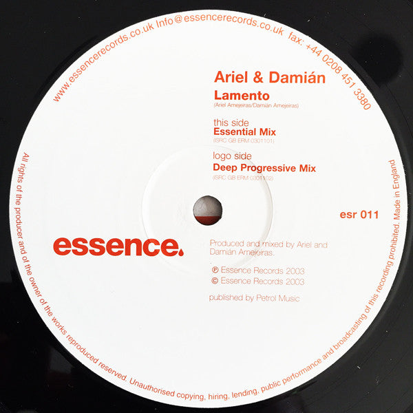 Ariel & Damián* : Lamento (12")