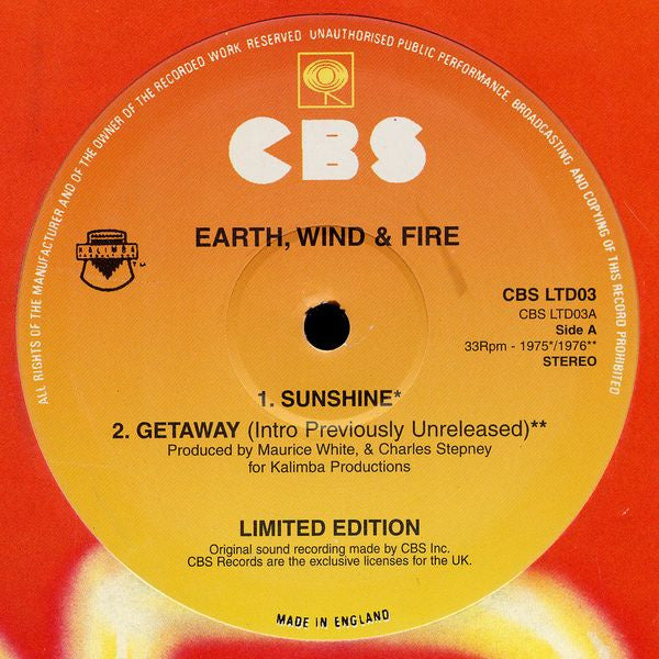 Earth, Wind & Fire : Sunshine / Getaway / Fantasy (Live) / Saturday Nite (12", Ltd)