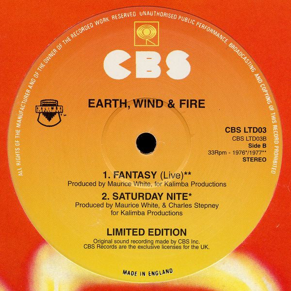 Earth, Wind & Fire : Sunshine / Getaway / Fantasy (Live) / Saturday Nite (12", Ltd)