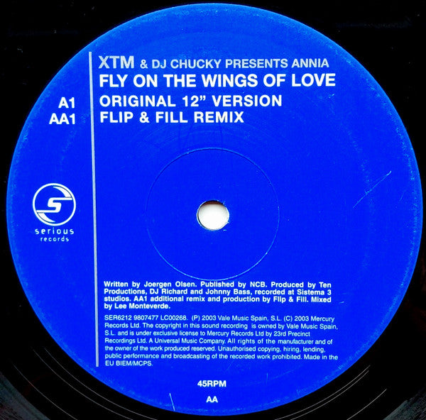 XTM & DJ Chucky : Fly On The Wings Of Love (12")