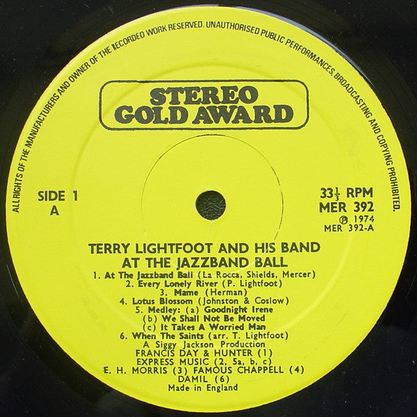 Terry Lightfoot And His Band : At The Jazz Band Ball (LP)