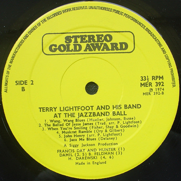 Terry Lightfoot And His Band : At The Jazz Band Ball (LP)