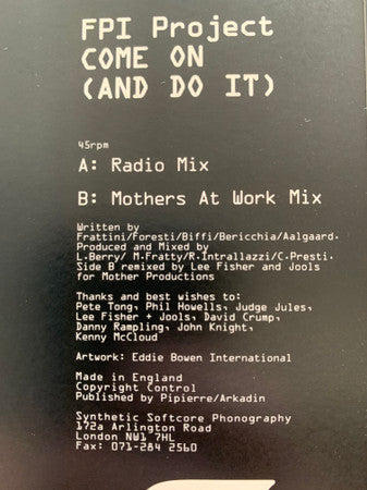 FPI Project : Come On (And Do It) (7", Ltd, Blu)