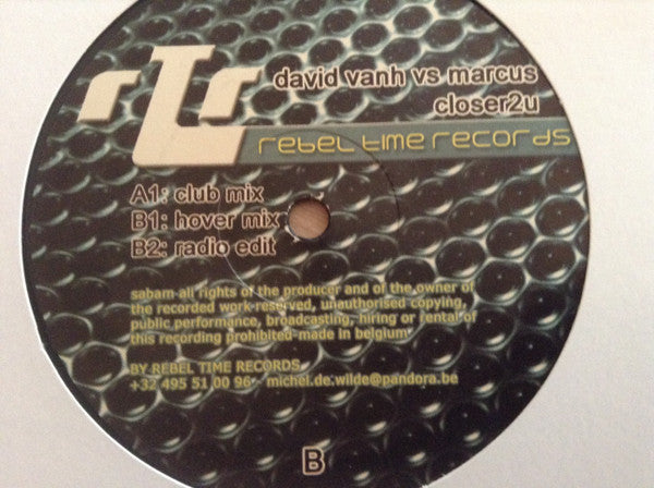 David Van H Vs. Marcus (22) : Closer 2 U (12")