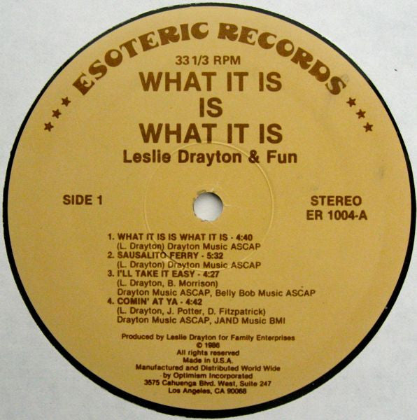 Leslie Drayton & Fun : What It Is Is What It Is (LP, Album)