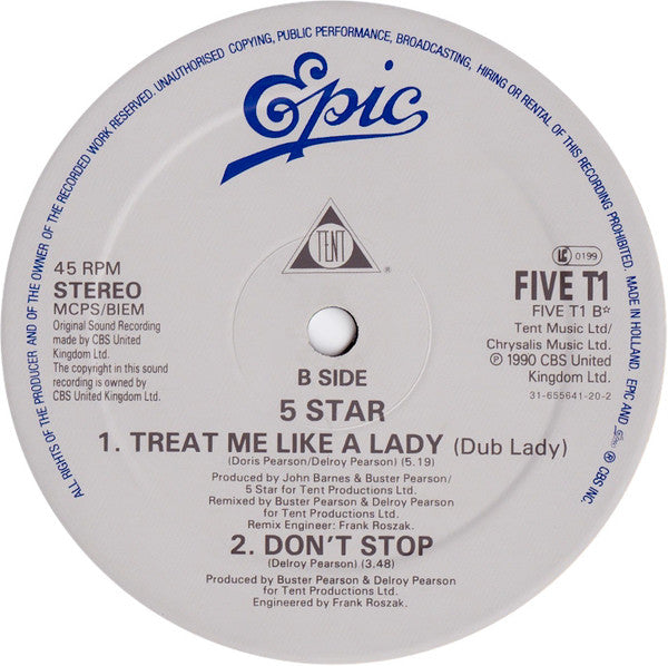 Five Star : Treat Me Like A Lady (12", Single)