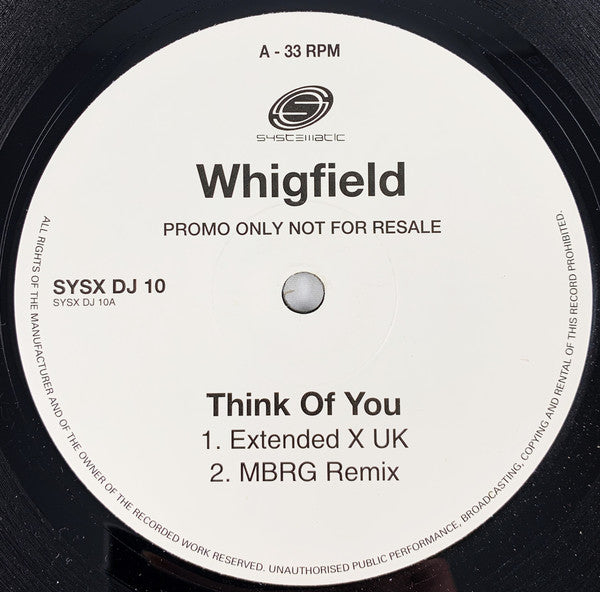 Whigfield : Think Of You (The Dance Mixes) (12", Promo)