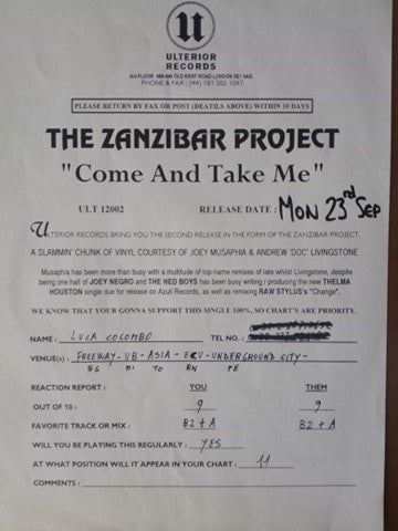 Zanzibar Project : Come And Take Me (12", TP)