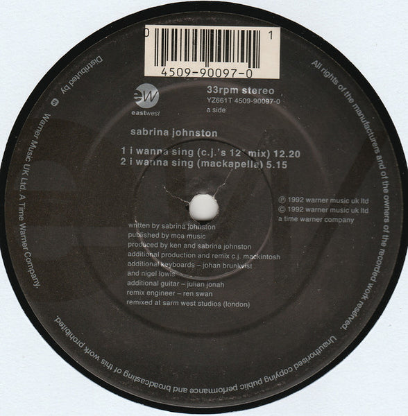 Sabrina Johnston : I Wanna Sing (12")
