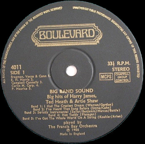 Francis Bay Et Son Orchestre : Big Band Sound Big Hits Of Harry James, Ted Heath And Artie Shaw (LP)