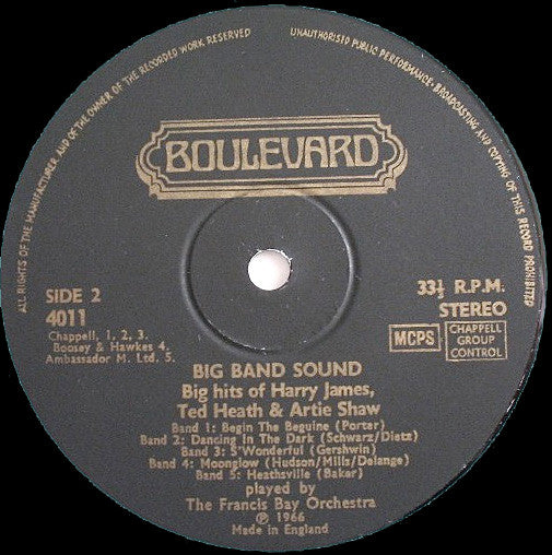 Francis Bay Et Son Orchestre : Big Band Sound Big Hits Of Harry James, Ted Heath And Artie Shaw (LP)