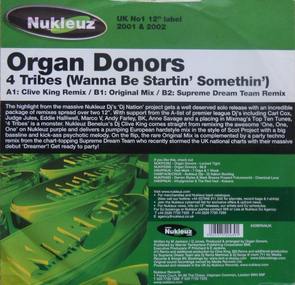 Organ Donors : 4 Tribes (Wanna Be Startin' Somethin') (12")