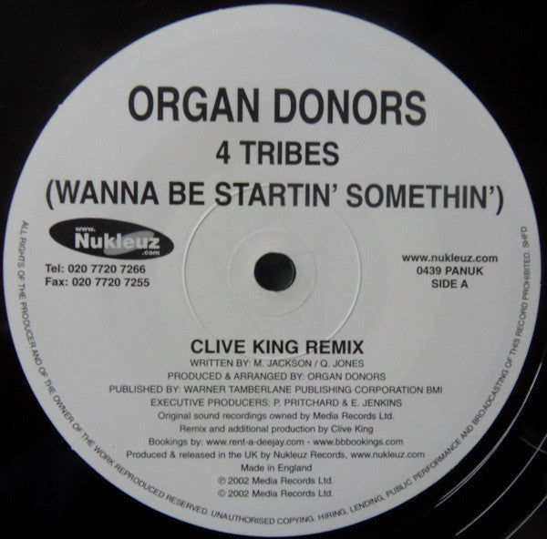 Organ Donors : 4 Tribes (Wanna Be Startin' Somethin') (12")