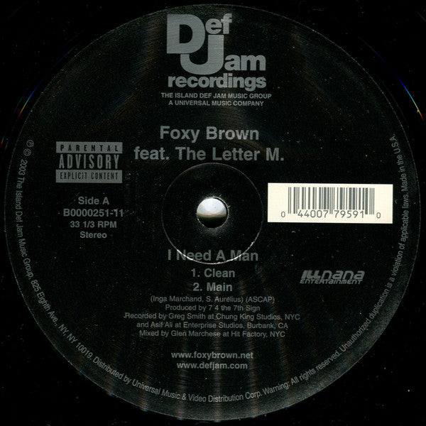 Foxy Brown Feat. The Letter M. : I Need A Man (12")