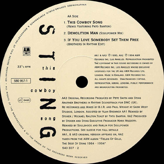 Sting : This Cowboy Song (12", Single)