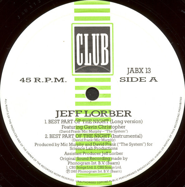 Jeff Lorber : Best Part Of The Night (Club-Extended Mixes) (12")