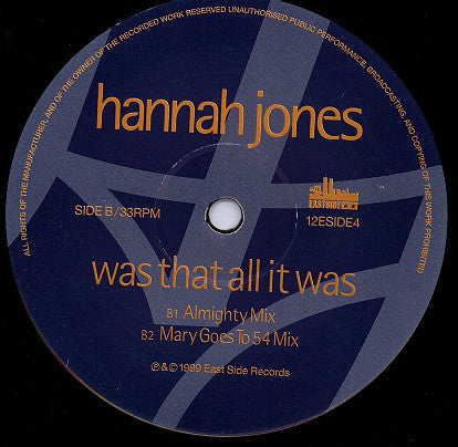 Hannah Jones : Was That All It Was (12")