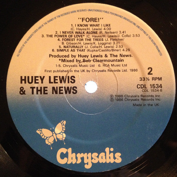 Huey Lewis & The News : Fore! (LP, Album, Ext)