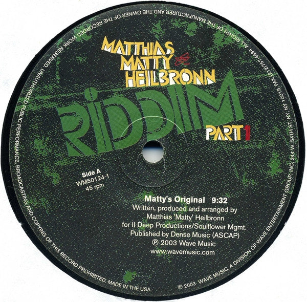 Matthias "Matty" Heilbronn* : Riddim Part 1 (12")