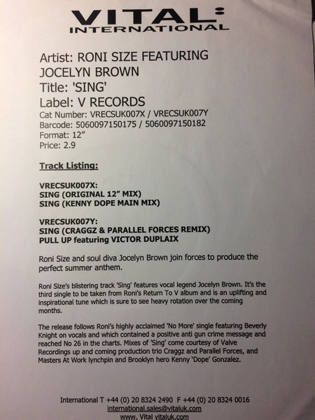 Roni Size : Sing (12", W/Lbl)