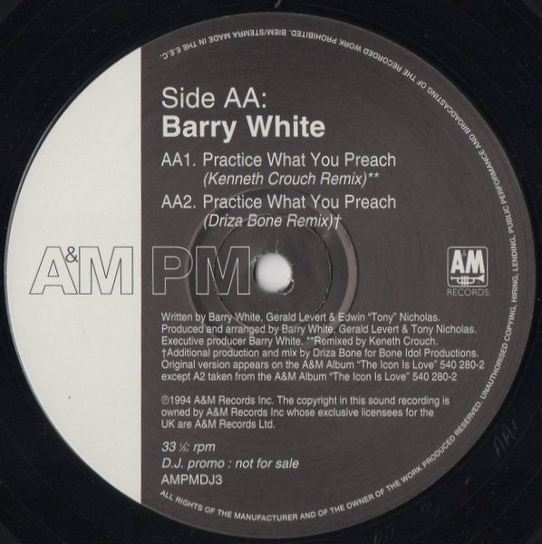 Barry White : Practice What You Preach (R 'n' B Mixes) (12", Promo)
