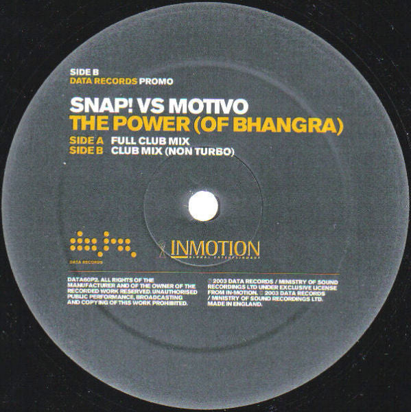 Snap! Vs Motivo : The Power (Of Bhangra) (12", Promo)