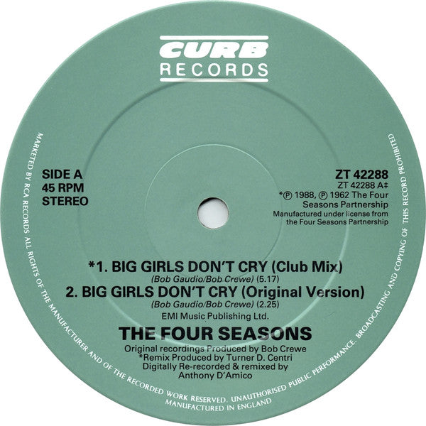 The Four Seasons : Big Girls Don't Cry (12", Single)