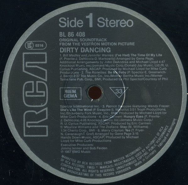 Various : Dirty Dancing (Original Soundtrack From The Vestron Motion Picture) (LP, Album, Comp)