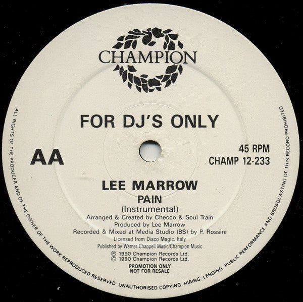 Lee Marrow : Pain (12", Promo)