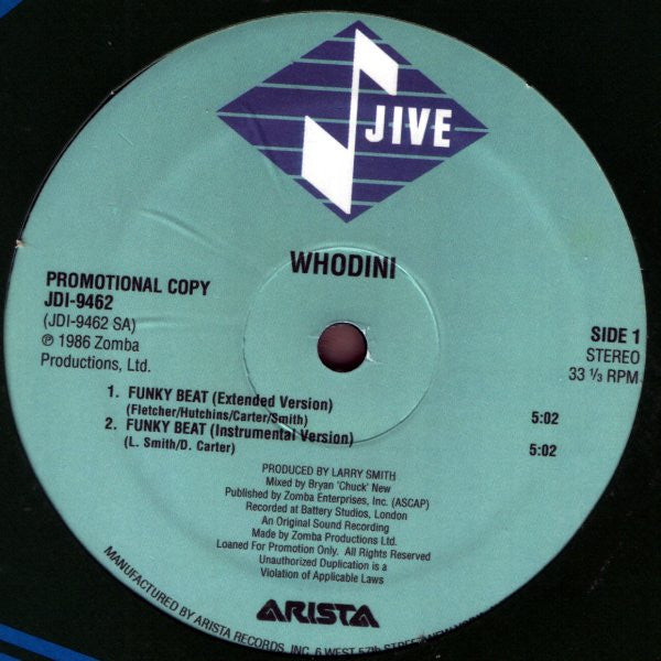 Whodini : Funky Beat (12", Promo)