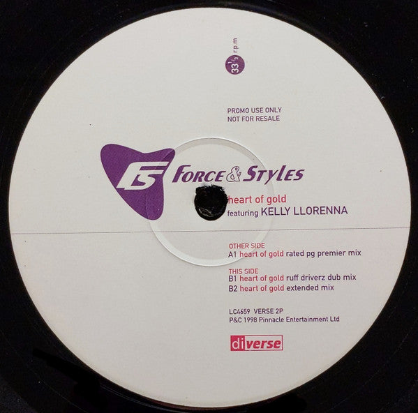 Force & Styles Featuring Kelly Llorenna : Heart Of Gold (12", Promo)