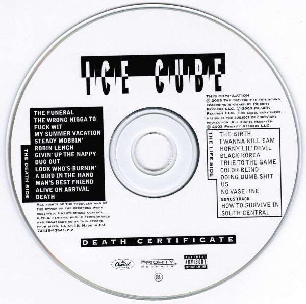 Ice Cube : Death Certificate (CD, Album, RE, RM)