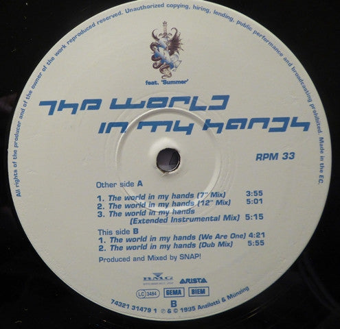 Snap! Feat. Summer : The World In My Hands (12")
