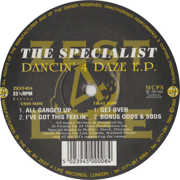 The Specialist (2) : Dancin' 4 Daze E.P. (12", EP)